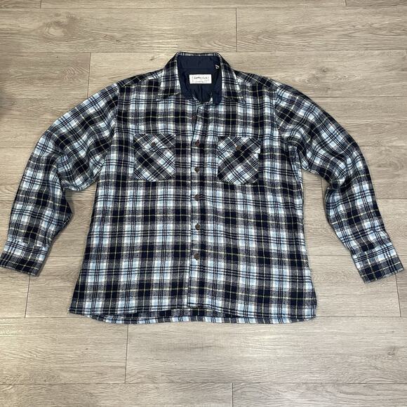 Mens Flannel Shirt L Work Shacket Plaid Twill Button Up Warm Layering - Picture 2 of 6